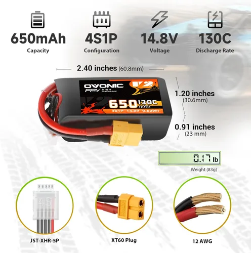 Miniatura 2 de OVONIC Batería Lipo 4S 650mAh 14.8V 130C Batería con enchufe XT60 para RC Car Truck RC Vehículos RC Barco, Dron, Avión RC Quadcopter, Helicóptero