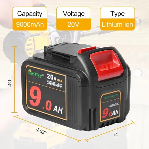 Miniatura 2 de waitley Paquete de 2 baterías de repuesto de 20 V 9.0 Ah compatibles con DCB200 DCB209 20V DCD DCF DCG Series Herramientas eléctricas inalámbricas