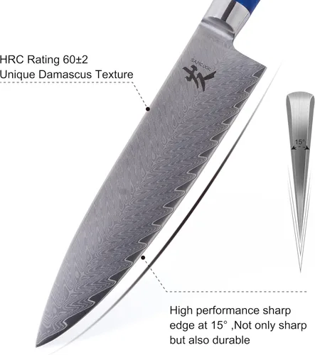 Miniatura 3 de SAMCOOK Cuchillo de chef de damasco - Cuchillo Gyuto profesional de 8 pulgadas y afilado - Cuchillo de cocina japonés de acero inoxidable VG-10