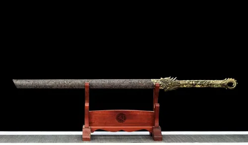 Miniatura 2 de Espada china de la dinastía Tang Dao de acero al carbono, hoja recta afilada, katana con patrón de dragón, funda Dorado
