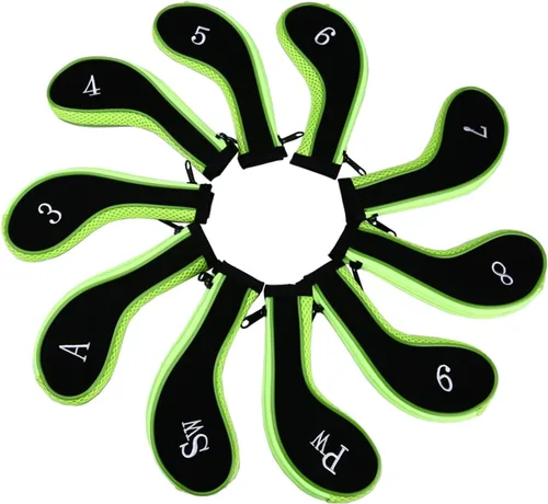 Miniatura 9 de Neopreno Cremallera Golf Club Hierro Cabeza Cubiertas Hierro Cubiertas 10pcs/Set Negro&blanco