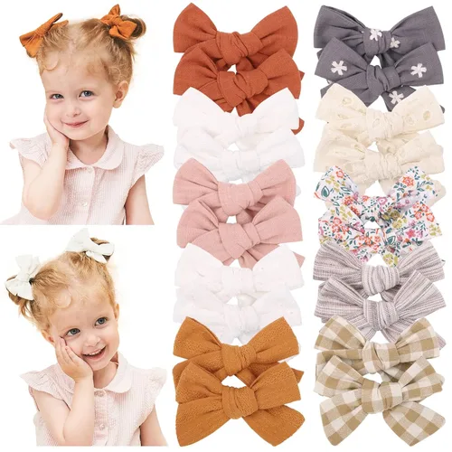 Miniatura 9 de doboi 20 pinzas de lino para el pelo para bebés, accesorios para bebés, bebés, niños pequeños en pares Flower Bows