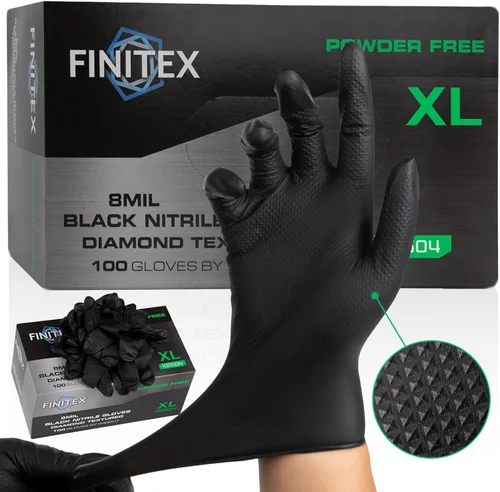 Miniatura 8 de FINITEX Industrial Diamond Texture Nitrile Black Glove - 100/1000PCS Chemical Resistant 8mil Mechanic Disposable Gloves Negro (Large 100)