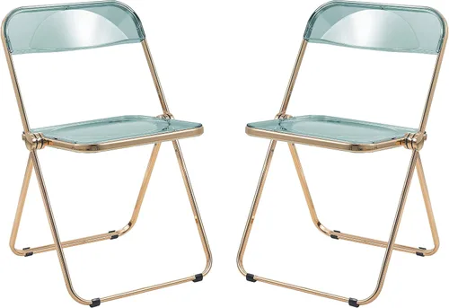 Miniatura 11 de LeisureMod Juego de 2 sillas plegables modernas de acrílico transparente Silla de escritorio con marco de metal dorado Cómoda silla decorativa