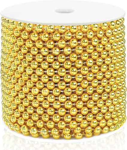Miniatura 11 de Guirnalda de Perlas de 10MM, 10.06 Metros de Cadena de Perlas de Imitación Dorada, Rollo de Hilo para Decoración de Boda y Fiesta, Adornos