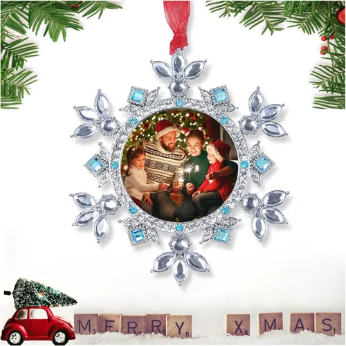 Adornos fotográficos de Navidad, adornos de copo de nieve de 3.86 pulgadas, se adaptan a fotos de 2 pulgadas, decoraciones de nieve 2025,