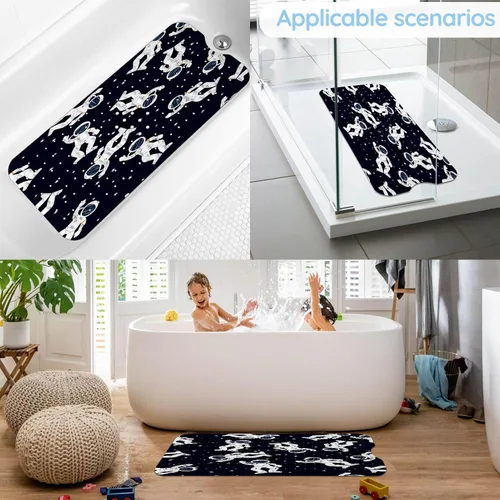 Miniatura 7 de Tapetes de bañera para niños, tapete de baño de astronauta negro antideslizante para bañera de 40 x 16 pulgadas, grande, lavable, antideslizante