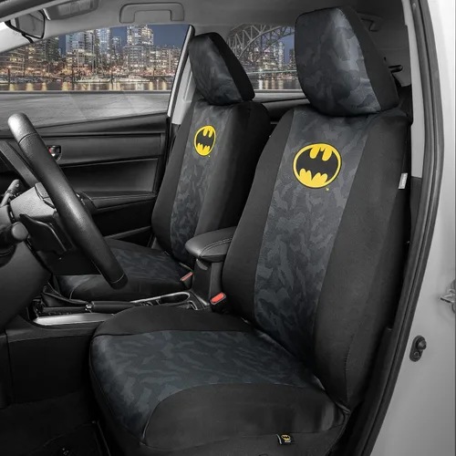 Miniatura 3 de BDK Warner Bros DC Comics Batman - Fundas de asiento delantero y almohadillas para cinturón de seguridad, ajuste universal para camiones, SUV