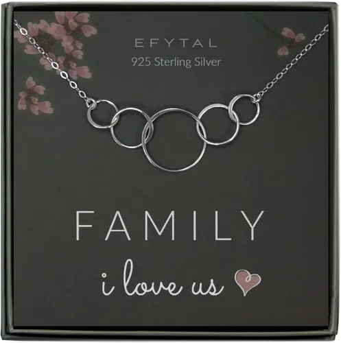 EFYTAL Regalos para esposa, plata de ley 925, collar de 5 círculos para mamá, familia de cinco, regalo del día de la madre, regalos de cumpleaños