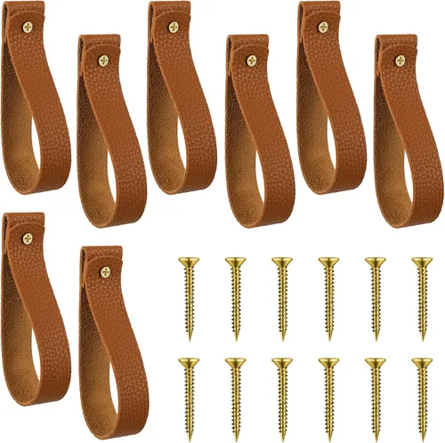 Miniatura 8 de Bucherry 8 ganchos de pared de cuero con tornillos, barra de cortina, correas para colgar en la pared, soporte para toallas, asa para manija