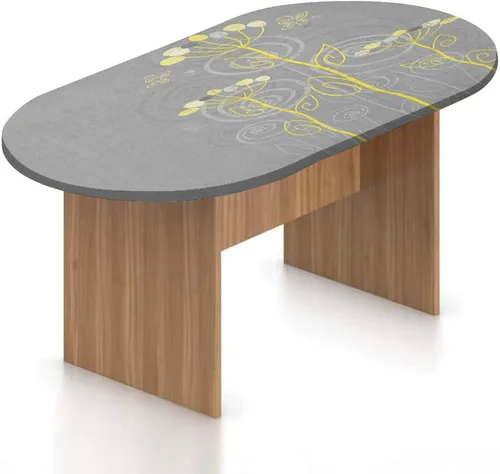 Mantel ovalado ajustable para mesa de patio, poliéster elástico gris y amarillo, estampado de remolinos abstractos y flores inspiradas en el mar, se