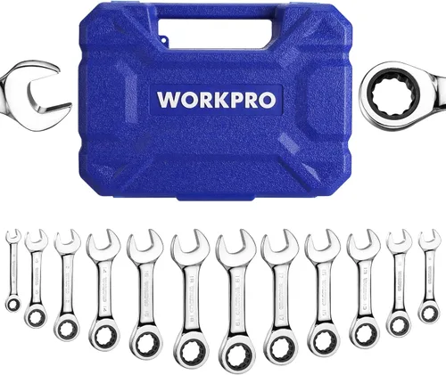 WORKPRO Juego de 12 llaves de trinquete rechonchas, métricas de 0.315-0.748 in, 72 dientes, acero Cr-V, juego de llaves combinadas de trinquete