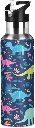 Miniatura 8 de Dinosaurs Tropical Navy Blue Insulated Stainless Steel Water Bottle with Straw 32 Oz, BPA-Free Sport Water Bottle Insulated Leakproof Water Bottles