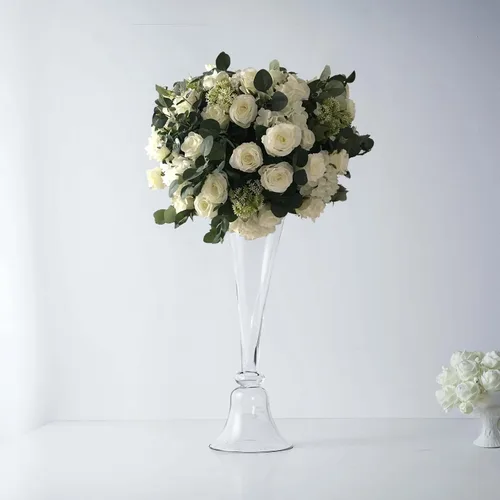 Miniatura 30 de Efavormart - Juego de 2 centros de mesa de trompeta con adornos de cristal transparente de 31 pulgadas, jarrón reversible de plástico para flores