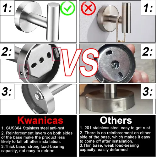 Miniatura 6 de Juego de 6 accesorios de baño de níquel cepillado, anillo de toalla de mano de 16 y 23.6 pulgadas, toallero redondo plateado, ganchos para toallas