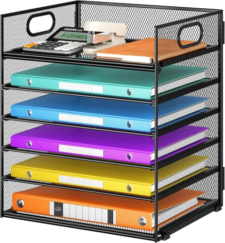 Miniatura 11 de Lavatino Organizador de Archivos de Escritorio de 5 Bandejas, Organizador de Bandejas de Cartas de Malla Negra con Asa, Organizador de Archivos