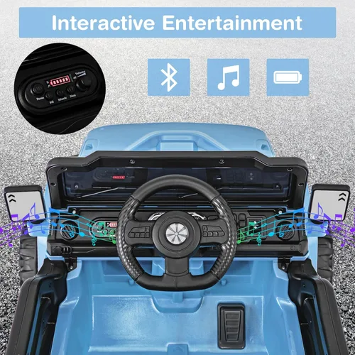 Miniatura 4 de Costzon Camión para niños de 12 V, vehículo eléctrico con control remoto, ruedas roscadas, 3 velocidades, luces LED, música, bocina y conexión Azul