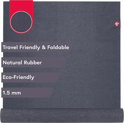 Manduka eKO SuperLite Yoga Mat - 1.5mm de caucho natural | Plegable y apta para viajes | Superficie de textura suave | Ecológica Carbón