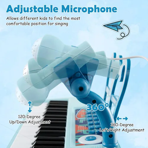 Miniatura 5 de HONEY JOY Piano para niños, piano de teclado azul de 37 teclas para niños con soporte de música y banco, piano de cola de bebé de juguete