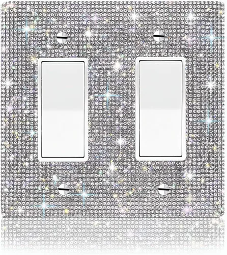 Miniatura 22 de 4 piezas de diamantes de imitación plateados brillantes para placas de pared, cubierta de interruptor de luz, cubierta de salida de diamantes