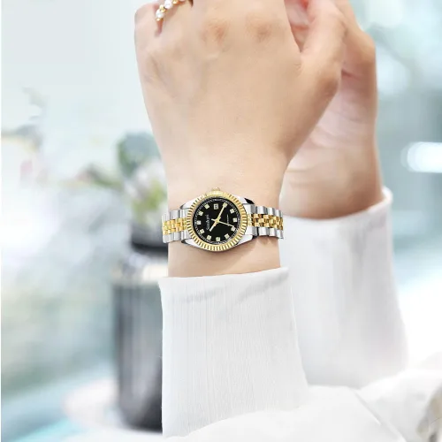 Miniatura 2 de Szaikyri Reloj clásico para mujer con banda de acero inoxidable sólido, reloj de vestir para mujer, reloj con calendario