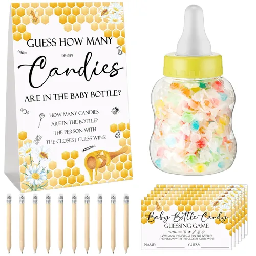 Miniatura 9 de Roowest 62 piezas de Baby Shower Games Guess How Many Candies Are in the Jar Signal, 50 pequeños juegos de adivinanzas, 10 lápices HB y botella