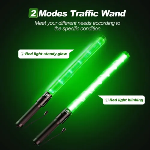 Miniatura 4 de RoadHero 1 paquete de varitas de tráfico de 21 pulgadas, bastón de control de tráfico LED verde, varita de luz de seguridad nocturna con 2 modos