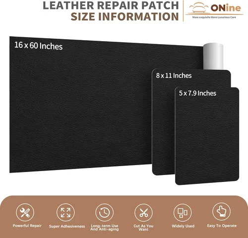 Miniatura 4 de ONine - Parche para reparación de cuero, parche autoadhesivo para sillones, parche de cuero contra rasguños, disponible en diferentes colores, de 5