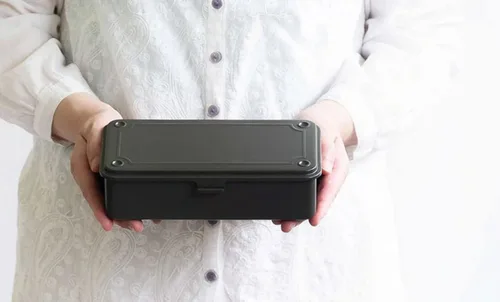 caja de herramientas de acero toyo T-190 MG (VERDE MILITAR) H7.99×W4.29×D2.20pulgadas Maletín de acero para clavijas, accesorios de metal,