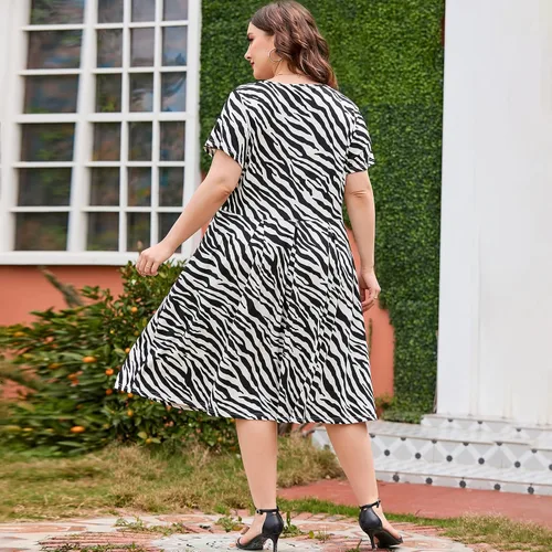 Miniatura 6 de Women's Plus Size Summer Casual Short Sleeve Swing Dress Flowy Tiered Midi Beach Dress with Pockets