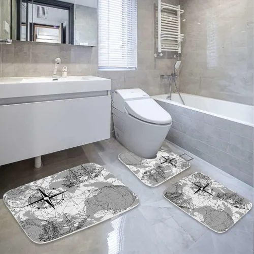 Miniatura 2 de TheBlackSpot Compass - Alfombra de baño de barco con mapa antiguo, gris, 20 x 31 pulgadas, tapete de baño náutico para velero, 16 x 24, juego de 3