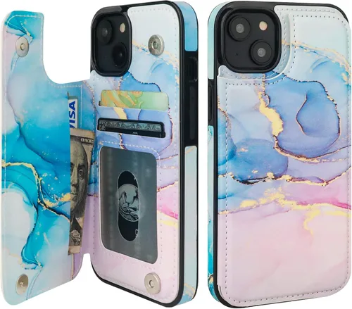 Miniatura 25 de HAOPINSH para iPhone 13 Estuche tipo cartera con tarjetero, patrón de leopardo blanco y guepardo, funda con tapa trasera para mujer y niña, ranuras
