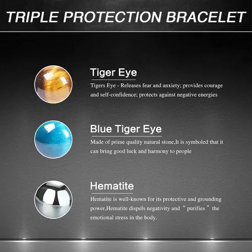Miniatura 32 de DHQH Triple Protection Bracelet 8/10MM Hematite Black Agate Tigers Eye Stone Bracelet Crystal Jewelry Healing Bead Bracelets for Men Bring Luck