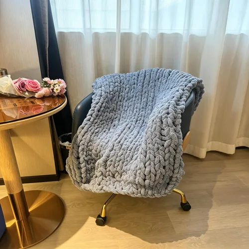 Miniatura 4 de Manta de punto grueso de 40 x 40 pulgadas, manta de felpilla cálida tejida a mano con nudo de cuerda grande suave y gruesa para sofá, cama, sofá