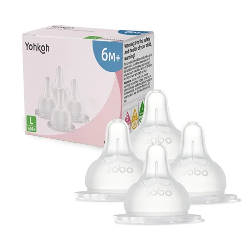 YOHKOH Pezones para biberones para biberones de cuello ancho, pezones de silicona 100% de tacto natural, sin BPA (19.7 ft+, L, 4 unidades)