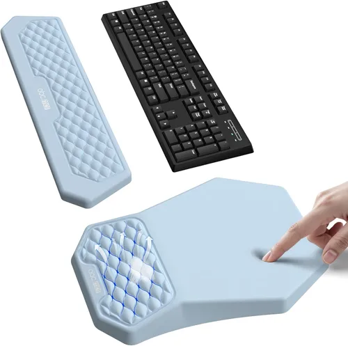 Miniatura 14 de Juego de alfombrilla ergonómica para mouse y reposamuñecas para teclado, diseño de masaje para aliviar el dolor del túnel carpiano, espuma Negro