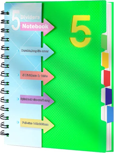 Miniatura 10 de CAGIE- Cuaderno pequeño universitario con tapa en espiral, A5 de 5 x 7 pulgadas, con pestañas separadoras extraíbles para 5 materias, 220 páginas