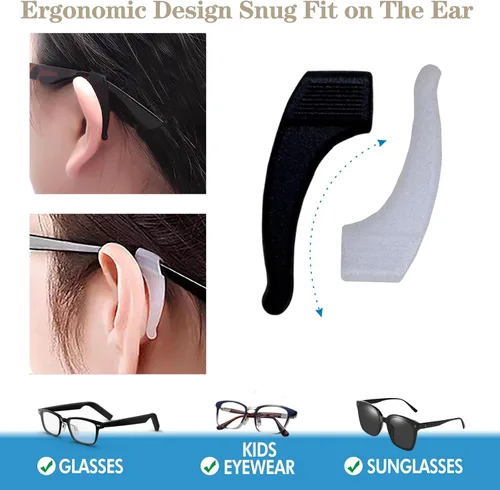 Miniatura 3 de Ganchos antideslizantes de silicona para lentes de sol, 20 pares (10 negros y 10 blancos), perfectos para actividades al aire libre y deportes