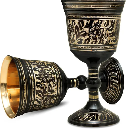 Copa de vino real de latón macizo, copa de vino real, hecha a mano, decoración medieval, cáliz gótico, paquete de 1 unidad (negro profundo)