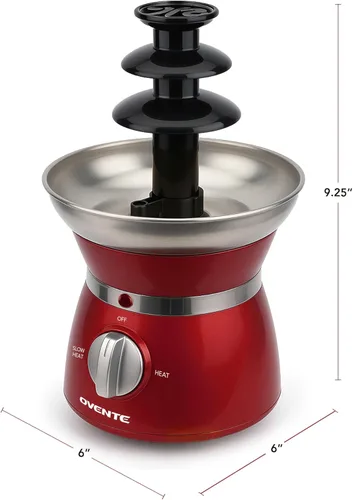 Miniatura 9 de OVENTE Máquina de fuente de fondue de chocolate de 3 niveles, mini calentador eléctrico de acero inoxidable para fiestas, queso derretido, licores