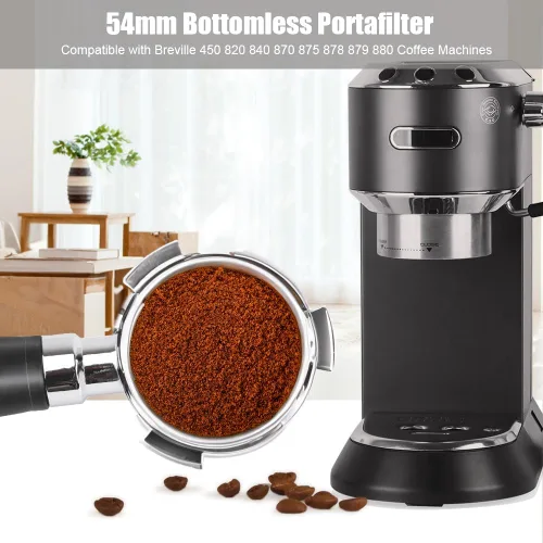 Miniatura 3 de Cesta de filtro de portafiltro desnudo sin fondo de 2.126 in, incluye 3 orejas, mango portafiltro de acero inoxidable con cepillo de limpieza