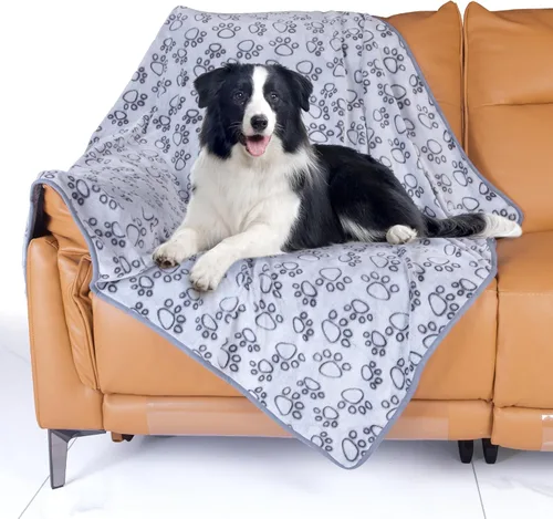 Miniatura 7 de Stuffed Manta Premium Suave para Perro Pequeña Beige, con Franela Beige Lindo Estampado de Huellas, 24 x 32 pulgadas, Manta para Gatos Suministros