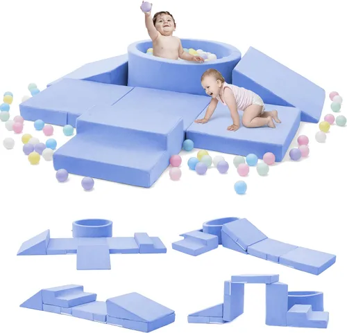 Miniatura 10 de Elftopia Bloques de escalada de espuma con pozo de bolas y escaleras para niños pequeños de 1 a 3 años, juego suave para gatear en interiores, juego