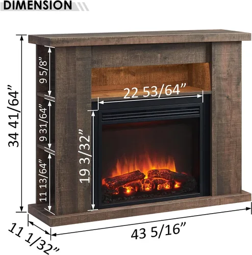Miniatura 3 de LegendFlame Barron Chimenea eléctrica con estante de almacenamiento de 43 pulgadas, mantel envolvente y inserto de Jaden de 23 pulgadas, roble Roble