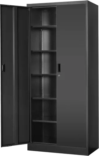 Miniatura 12 de Wanfu Gabinete de almacenamiento de metal, gabinete de almacenamiento con bloqueo de 71 pulgadas con estantes ajustables y 2 cajones, gabinetes