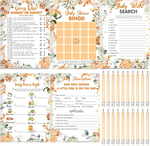 Miniatura 34 de Yinder 145 tarjetas de actividades para juegos de baby shower con 20 lápices, incluye descripción de bingo para bebés y deseos, adivina quién es