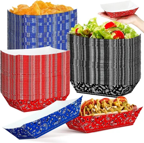 Miniatura 9 de Gejoy 120 platos de fiesta del oeste de 1 libra, platos de vaquero a granel, bandejas de papel para comida de Rodeo Cholo fiesta 250 aniversario Azul