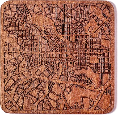 Miniatura 85 de Posavasos Amsterdam Map by O3 Design Studio, 1 pieza, posavasos de madera Sapele con mapa de la ciudad, hecho a mano, varias ciudades opcionales