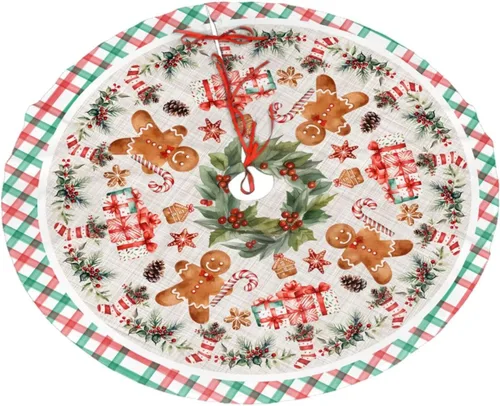 Miniatura 12 de Falda de árbol de Navidad, adornos rojos para árbol de Navidad de felpa suave blanca con patrón nevado para decoraciones de fiesta de vacaciones, 36
