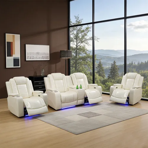 Miniatura 36 de Sofá reclinable individual eléctrico para muebles de sala de estar, silla reclinable de cuero con luces LED, puertos USB, almacenamiento oculto